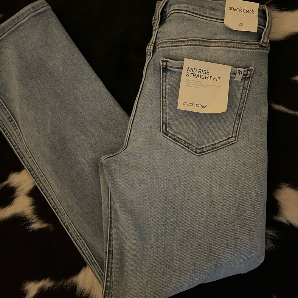 Sneak Peek Mid Rise Straight Fit Jeans - Light Blue